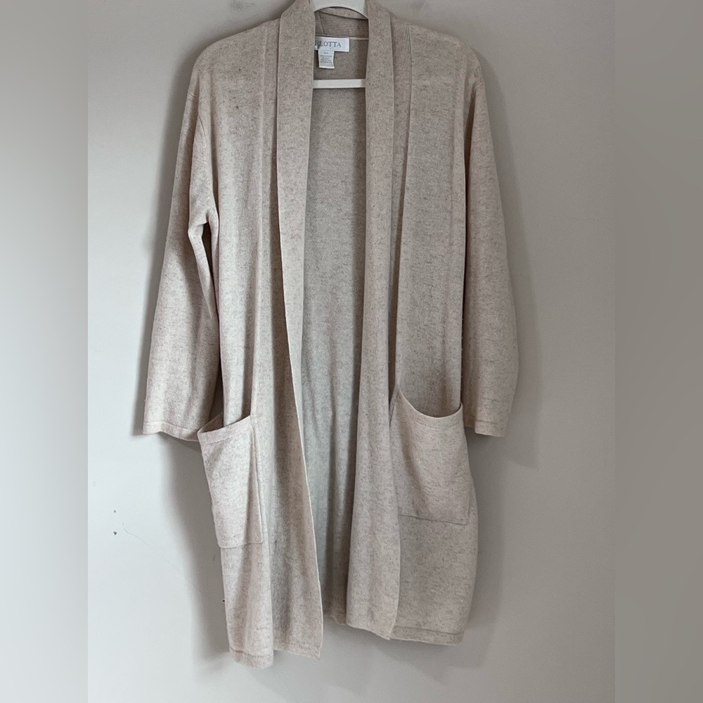 Arlotta 100% Cashmere Robe Beige Shawl Collar Belted Mid Length Pockets XS/Small